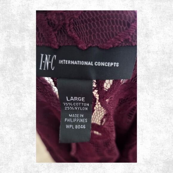 INC Burgundy Lace Blazer Jacket - Sheer Romantic Layer - Size Large - Picture 5 of 7